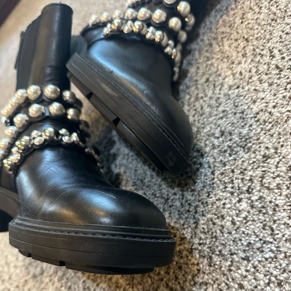 ZARA Size 38 US 8 Black Ankle Boots Pearls Studs R $178 - Picture 5 of 11